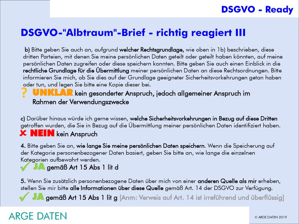    DSGVO- Albtraum -Brief - richtig reagiert III ARGE DATEN