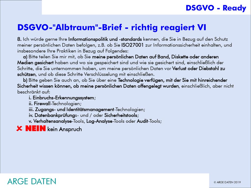  DSGVO- Albtraum -Brief - richtig reagiert VI ARGE DATEN
