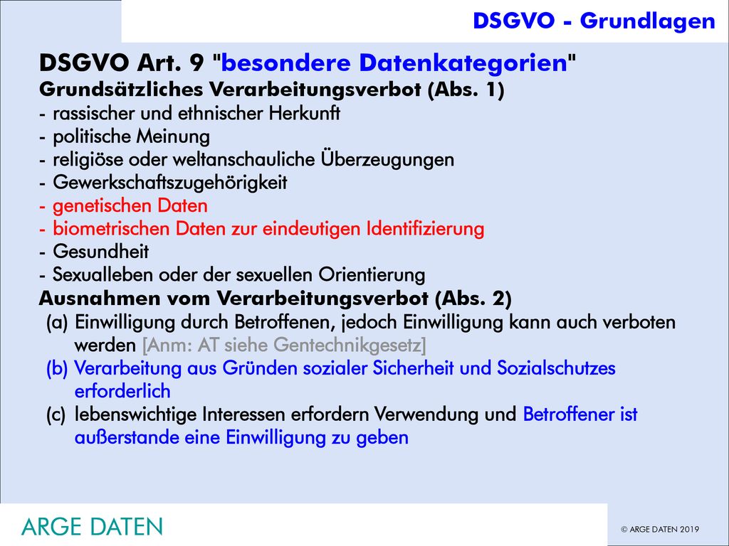 DSGVO Art. 9 besondere Datenkategorien