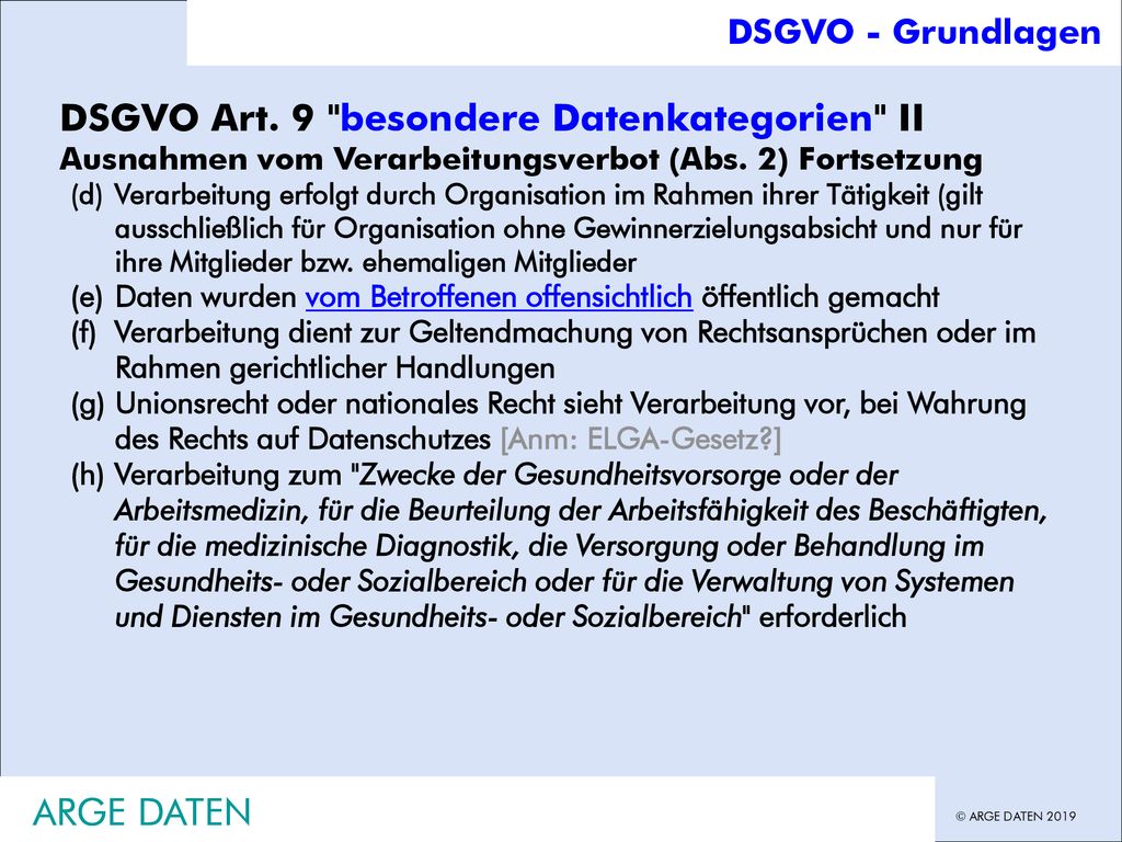 DSGVO Art. 9 besondere Datenkategorien II