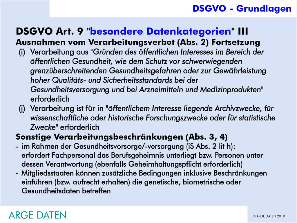 DSGVO Art. 9 besondere Datenkategorien III
