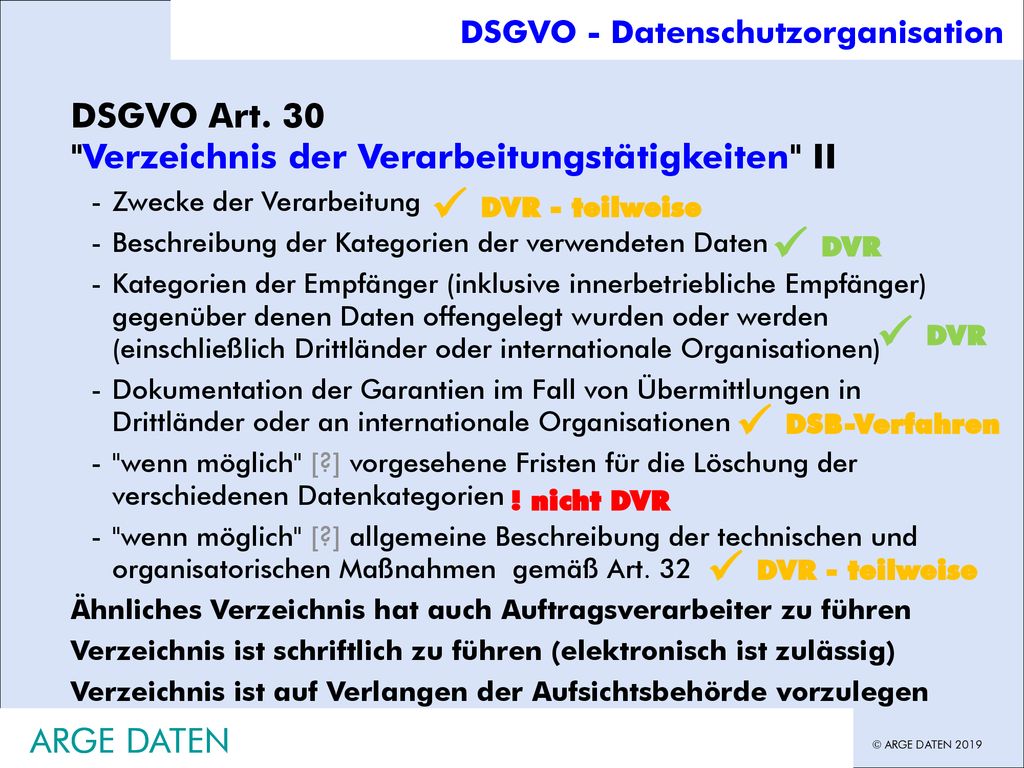     DSGVO Art. 30 Verzeichnis der Verarbeitungstätigkeiten II