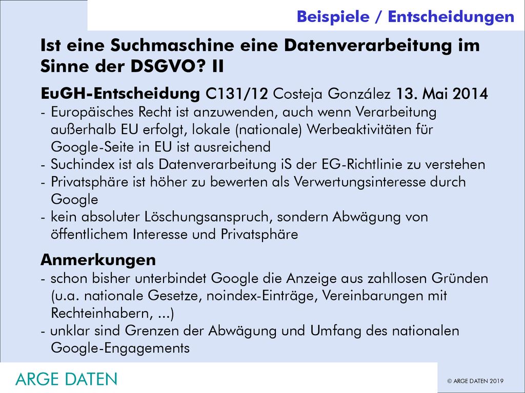Ist eine Suchmaschine eine Datenverarbeitung im Sinne der DSGVO II