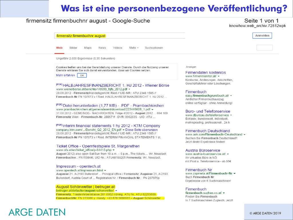 ARGE DATEN Was ist eine personenbezogene Veröffentlichung -