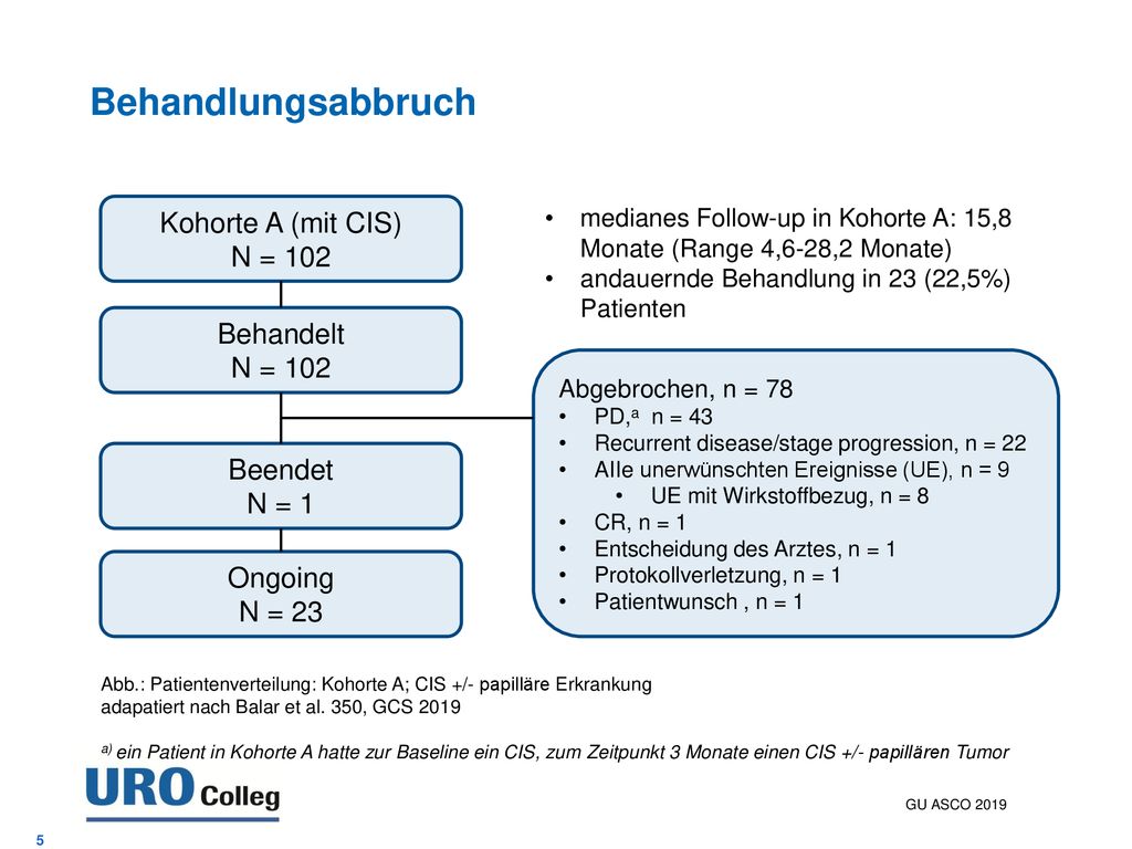 Behandlungsabbruch Kohorte A (mit CIS) N = 102 Behandelt Beendet N = 1