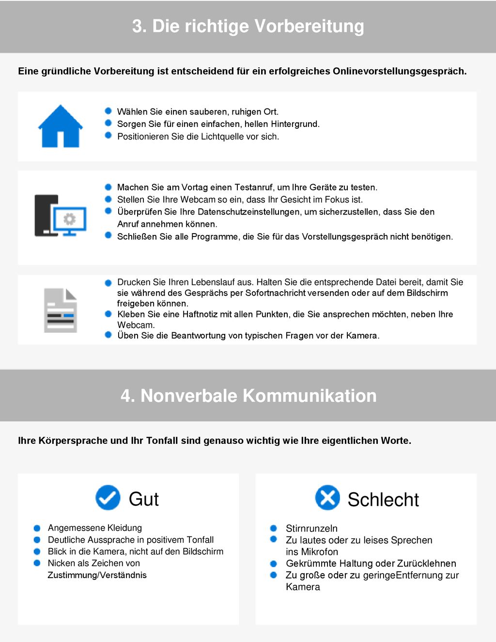 Gut Schlecht 3. Die richtige Vorbereitung 4. Nonverbale Kommunikation
