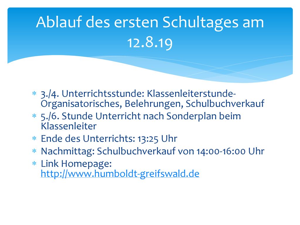 Ablauf des ersten Schultages am