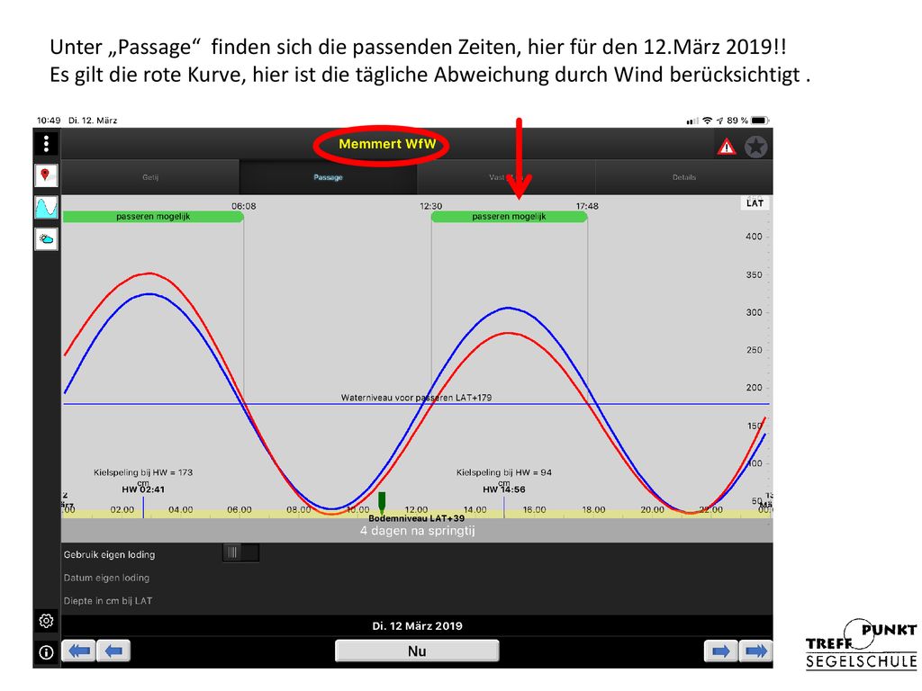 Unter „Passage finden sich die passenden Zeiten, hier für den 12