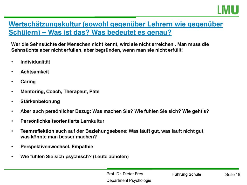 Wertschätzungskultur (sowohl gegenüber Lehrern wie gegenüber Schülern) – Was ist das Was bedeutet es genau