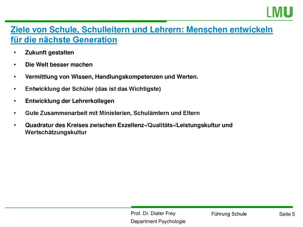 Ziele von Schule, Schulleitern und Lehrern: Menschen entwickeln für die nächste Generation