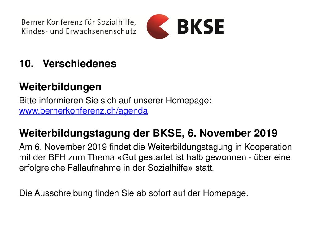 Weiterbildungstagung der BKSE, 6. November 2019