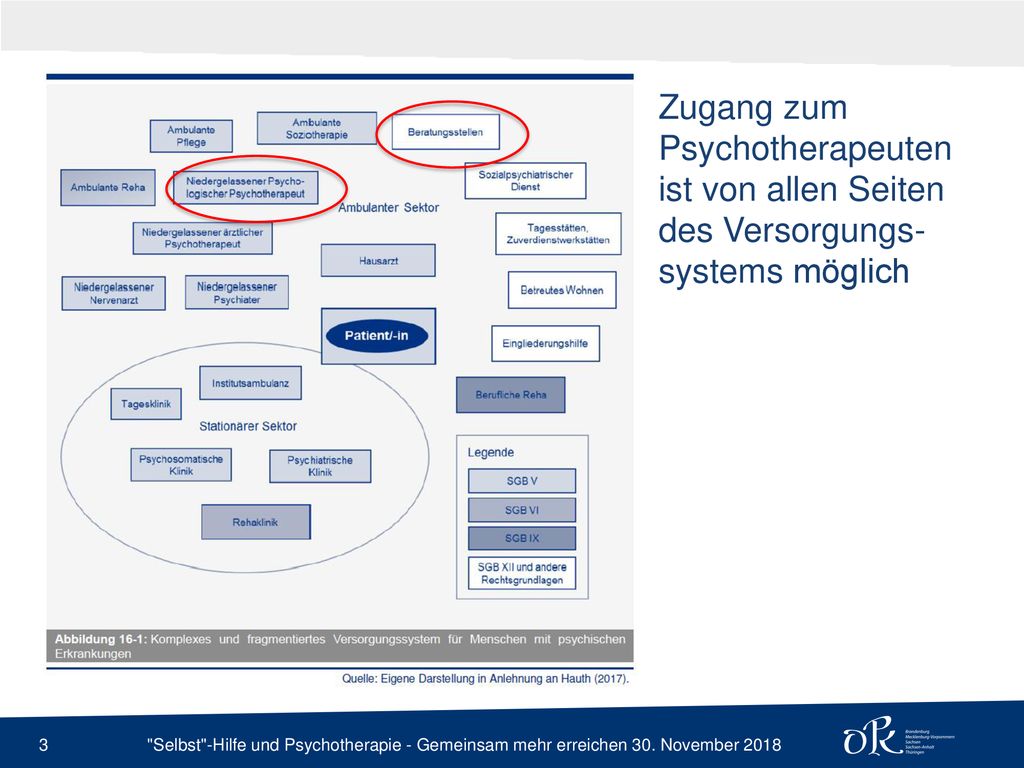 Zugang zum Psychotherapeuten ist von allen Seiten des Versorgungs- systems möglich