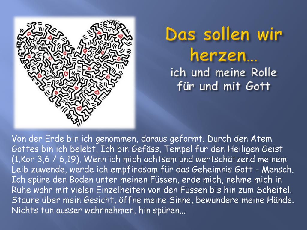 Das sollen wir herzen… ich und meine Rolle für und mit Gott