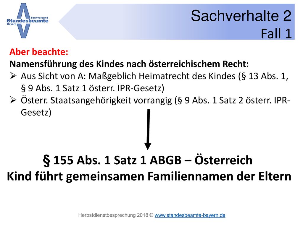 Fall 1 § 155 Abs. 1 Satz 1 ABGB – Österreich