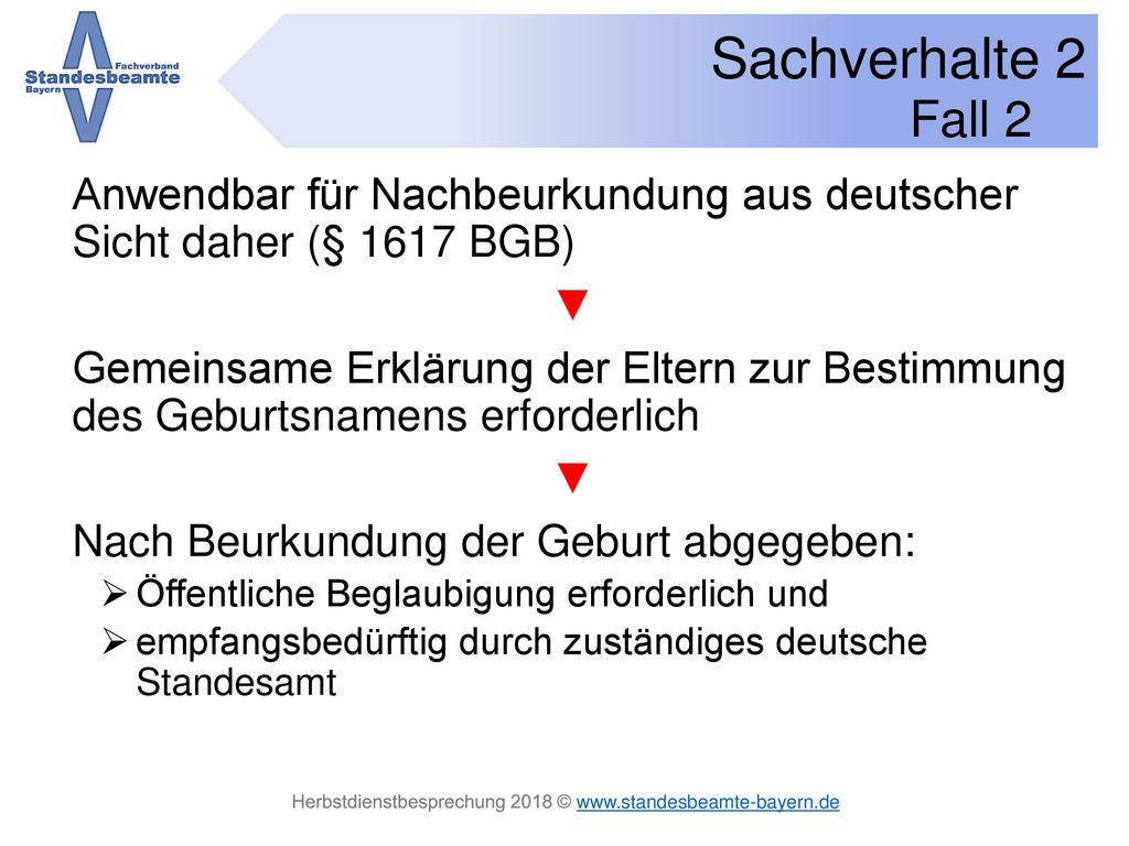 Fall 2 Anwendbar für Nachbeurkundung aus deutscher Sicht daher (§ 1617 BGB) ▼