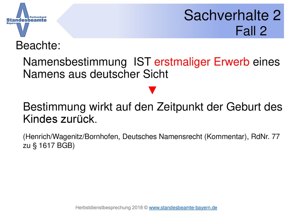 Fall 2 Beachte: Namensbestimmung IST erstmaliger Erwerb eines Namens aus deutscher Sicht. ▼