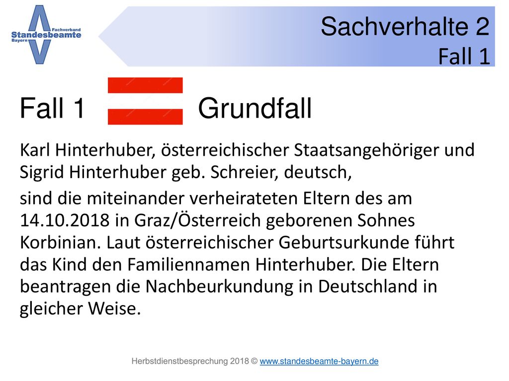 Fall 1 Fall 1 Grundfall. Karl Hinterhuber, österreichischer Staatsangehöriger und Sigrid Hinterhuber geb. Schreier, deutsch,