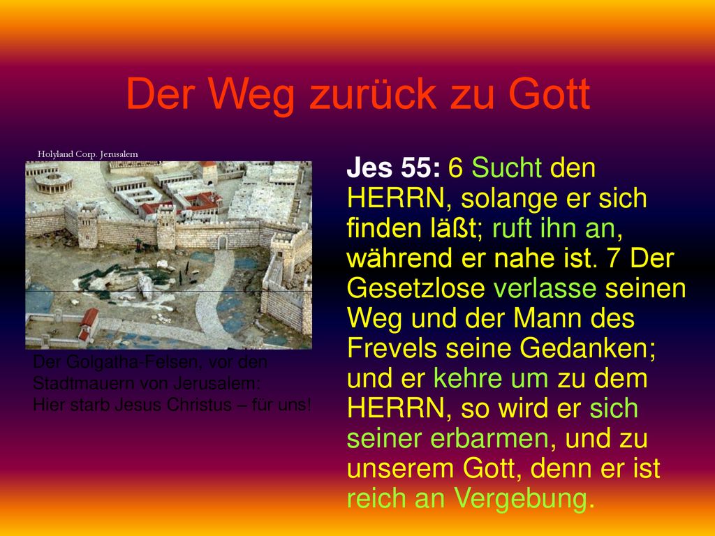 Der Weg zurück zu Gott Holyland Corp. Jerusalem.