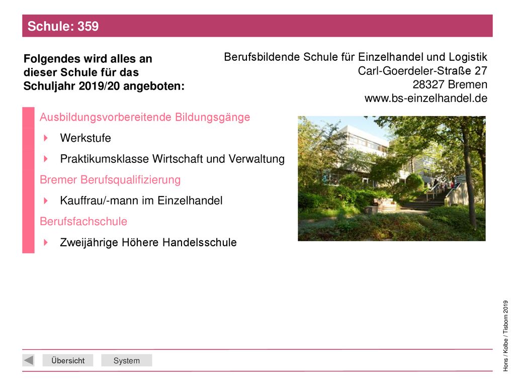 Schule: 359 Berufsbildende Schule für Einzelhandel und Logistik Carl-Goerdeler-Straße Bremen