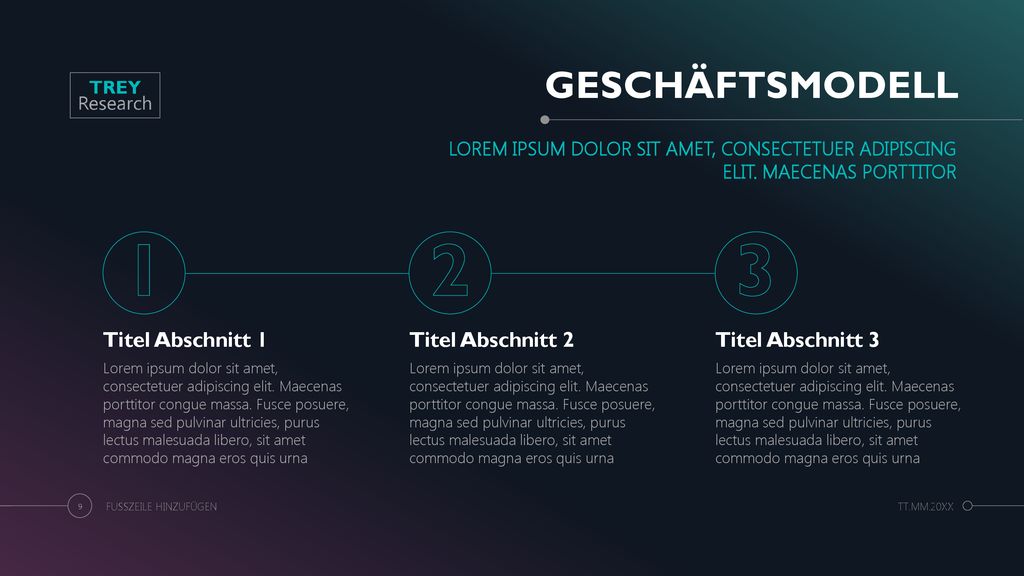 1 2 3 GESCHÄFTSMODELL Titel Abschnitt 1 Titel Abschnitt 2