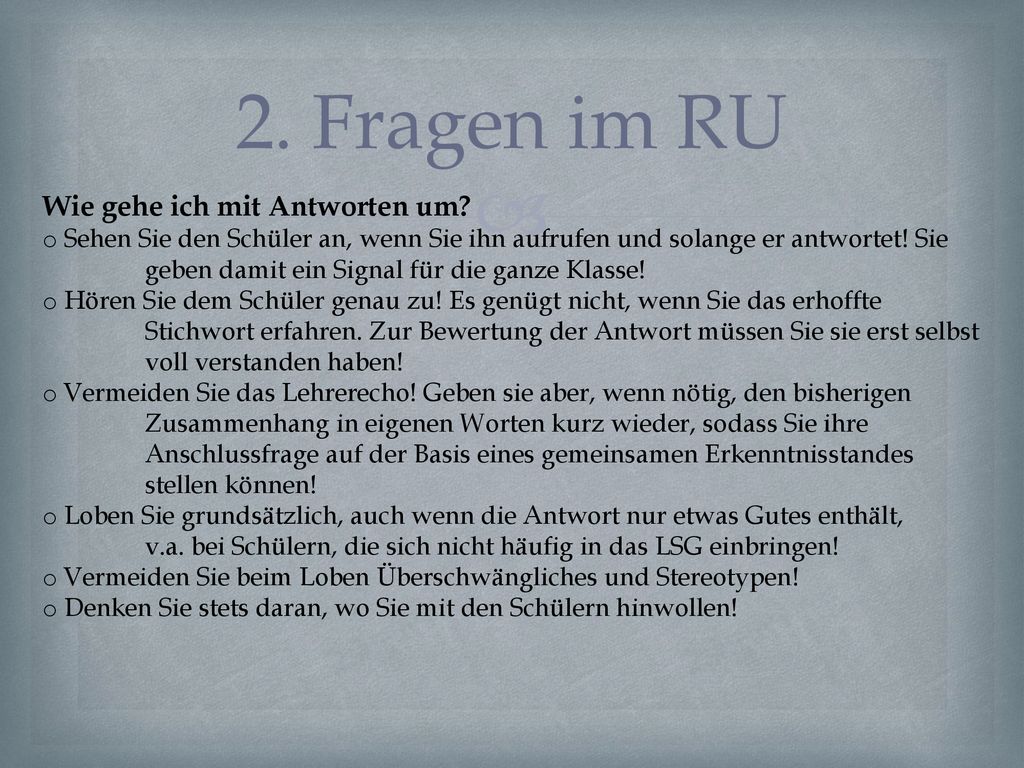 2. Fragen im RU Wie gehe ich mit Antworten um