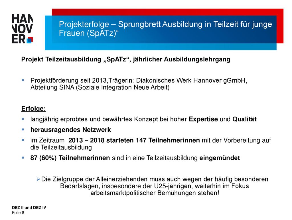 Projekterfolge – Sprungbrett Ausbildung in Teilzeit für junge Frauen (SpATz)