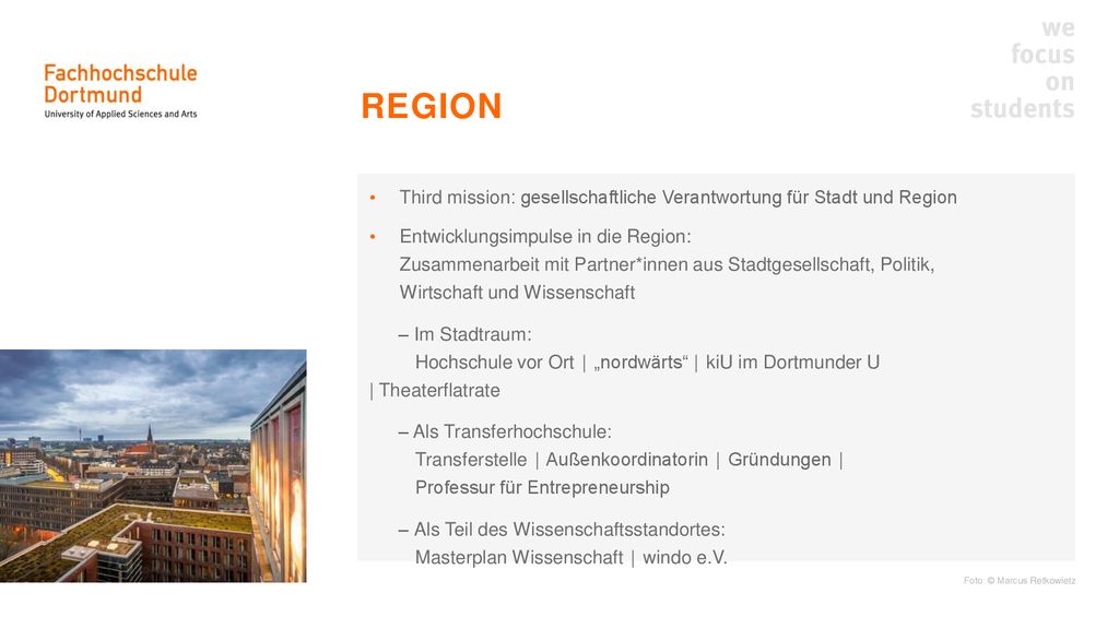 REGION Third mission: gesellschaftliche Verantwortung für Stadt und Region.