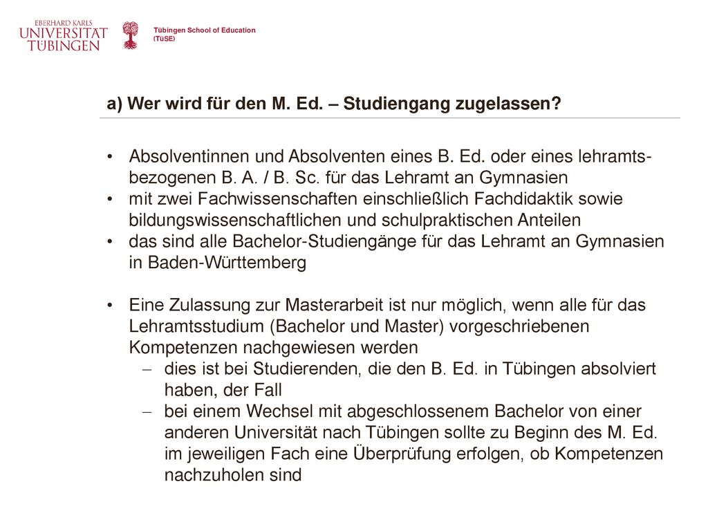 a) Wer wird für den M. Ed. – Studiengang zugelassen