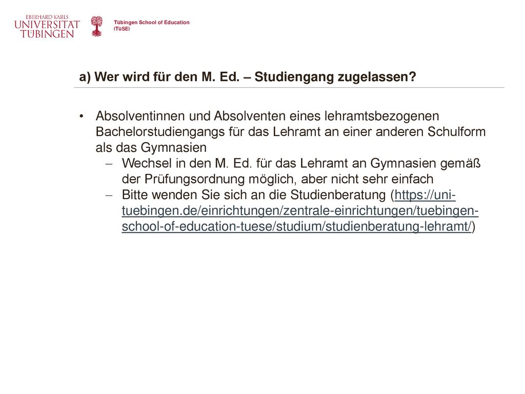 a) Wer wird für den M. Ed. – Studiengang zugelassen