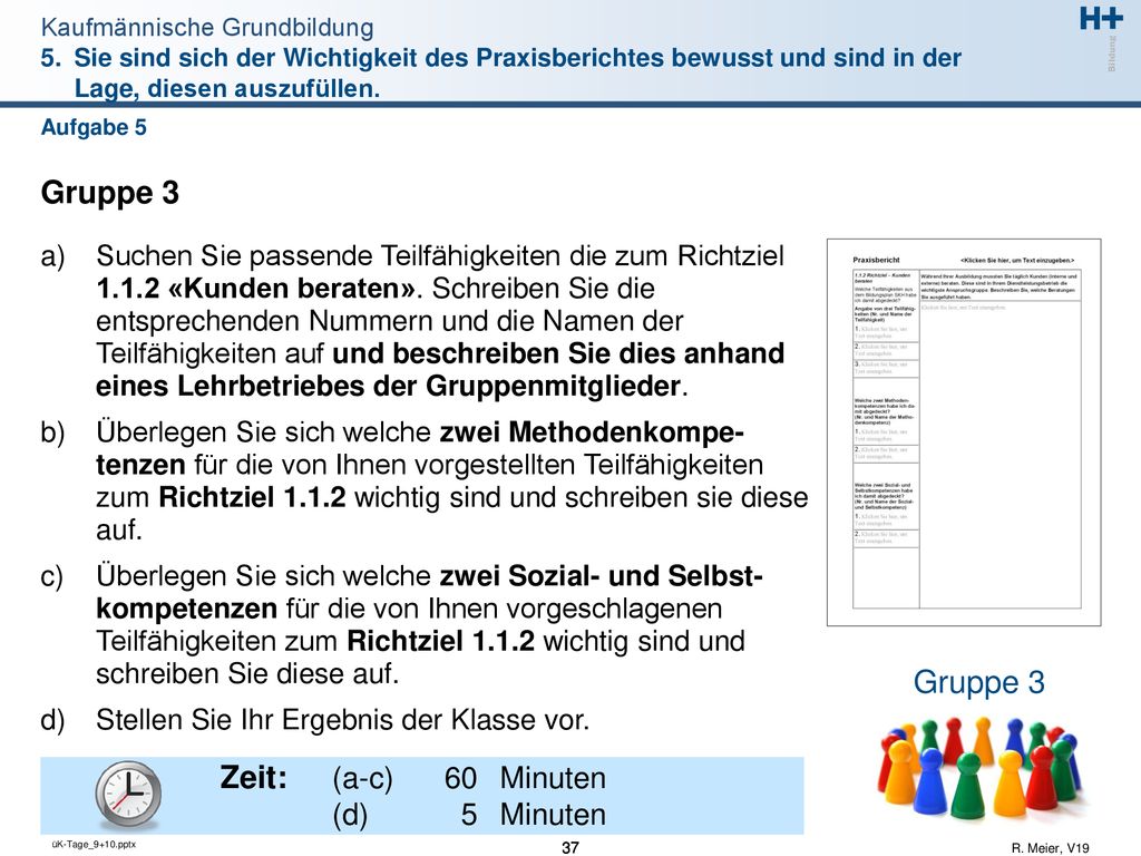 Gruppe 3 Gruppe 3 Zeit: (a-c) 60 Minuten (d) 5 Minuten
