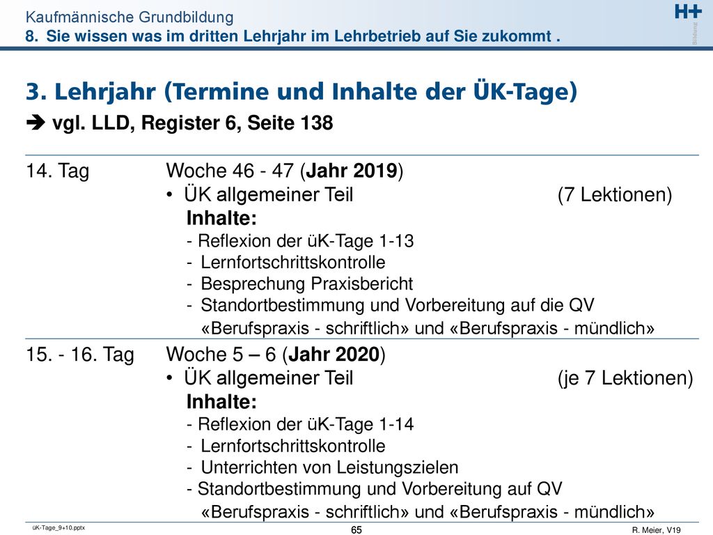 3. Lehrjahr (Termine und Inhalte der ÜK-Tage)
