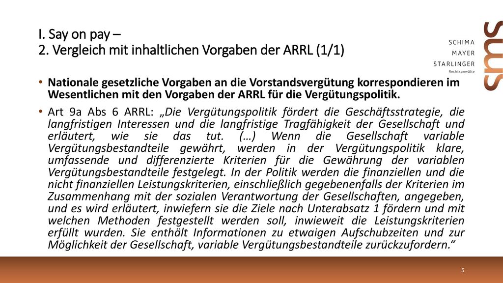 I. Say on pay – 2. Vergleich mit inhaltlichen Vorgaben der ARRL (1/1)