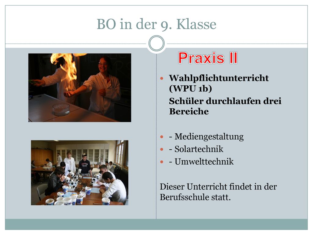 Praxis II BO in der 9. Klasse Wahlpflichtunterricht (WPU 1b)
