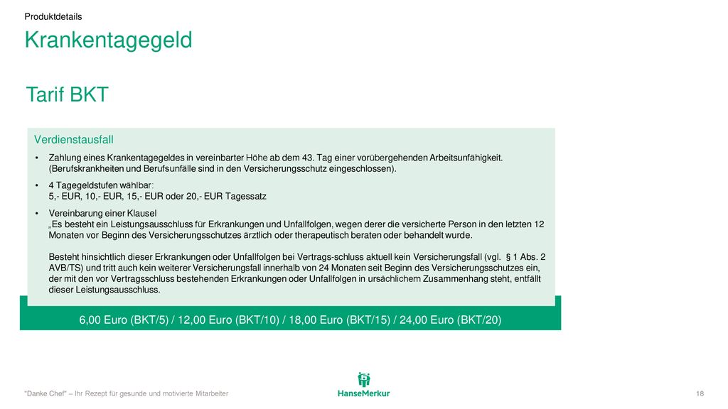 Krankentagegeld Tarif BKT Verdienstausfall