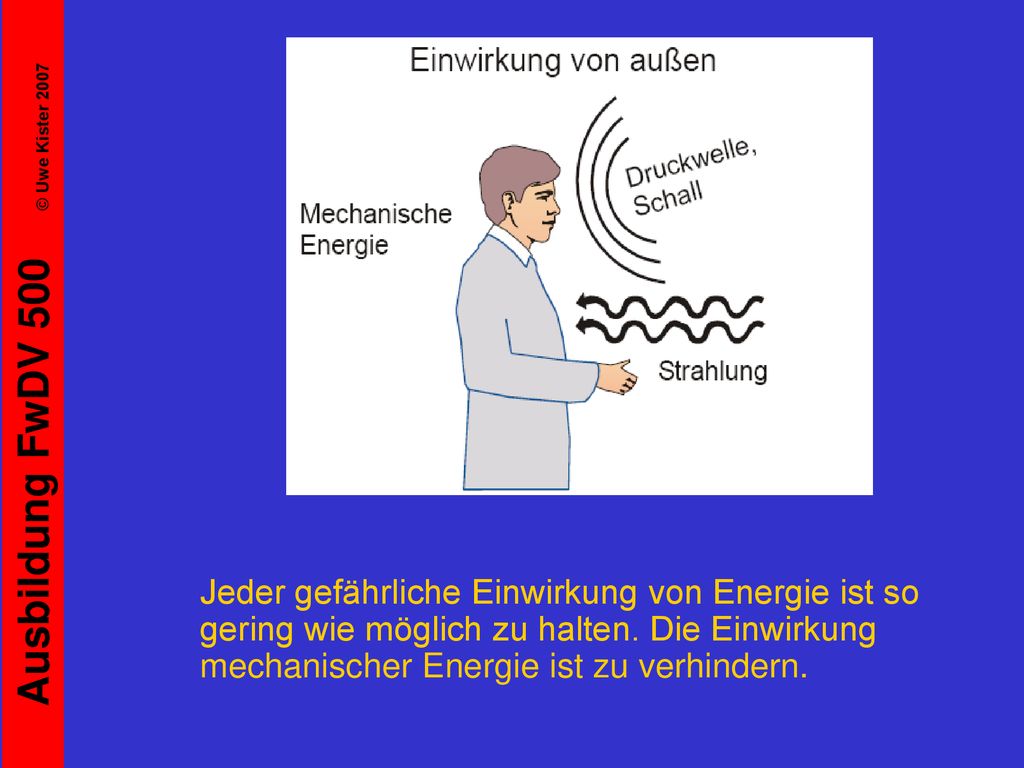 Jeder gefährliche Einwirkung von Energie ist so gering wie möglich zu halten.