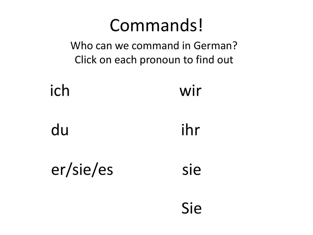 Who can we command in German Click on each pronoun to find out