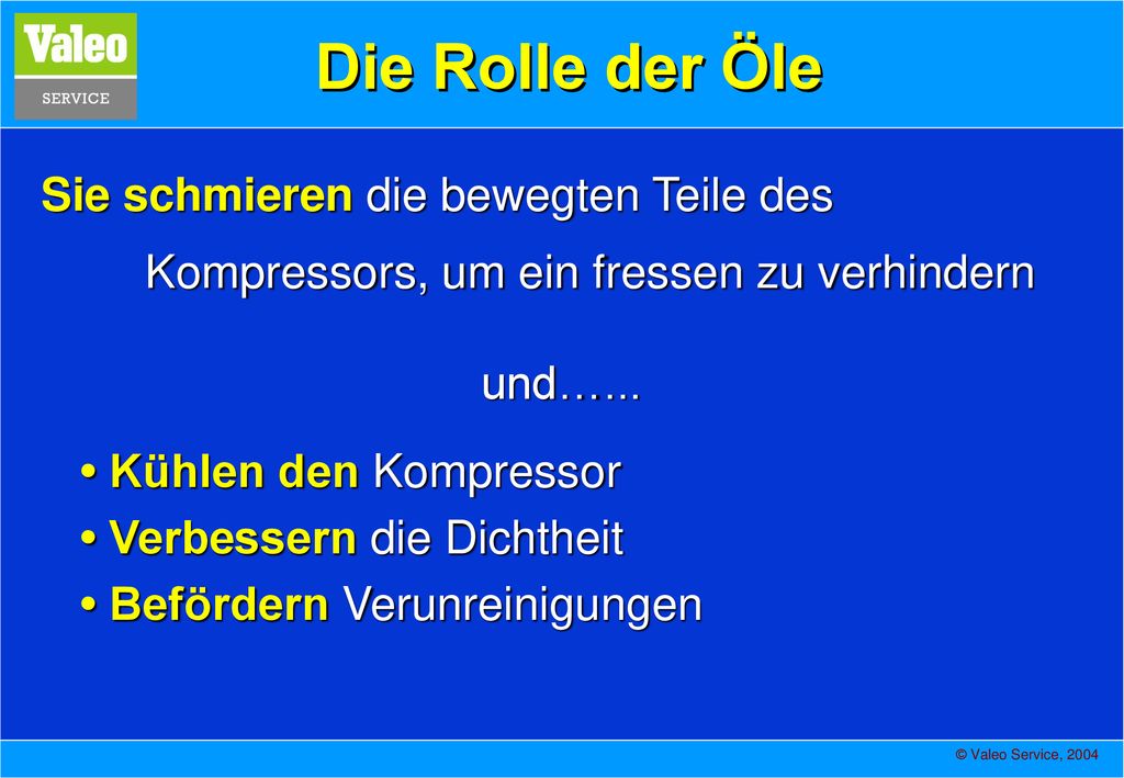 Die Rolle der Öle Sie schmieren die bewegten Teile des