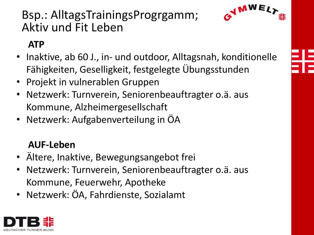 Bsp.: AlltagsTrainingsProgrgamm; Aktiv und Fit Leben