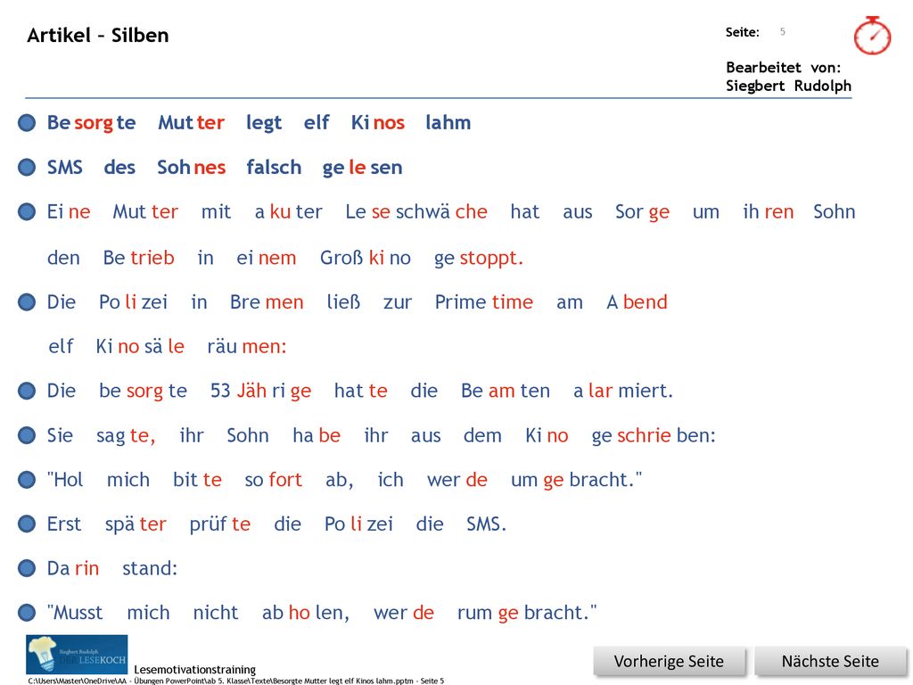Artikel – Silben Be sorg te Mut ter legt elf Ki nos lahm SMS des Soh