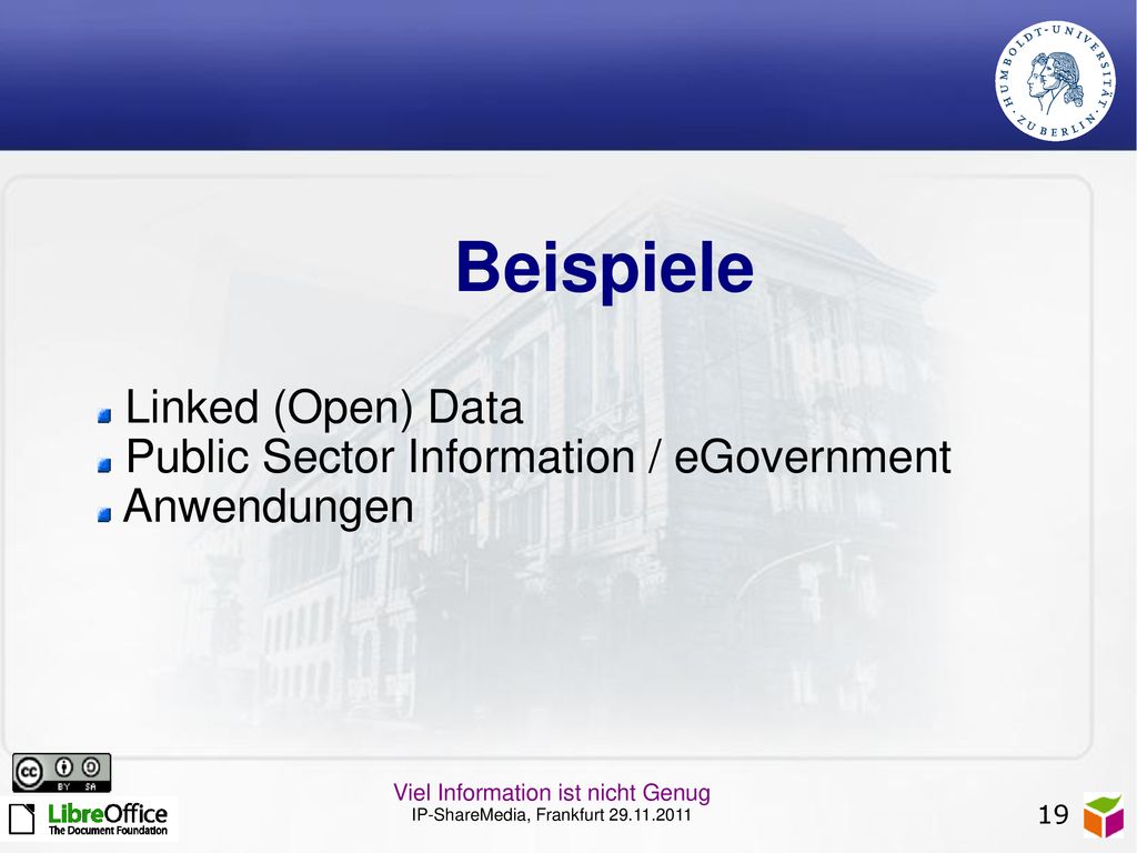 Beispiele Linked (Open) Data Public Sector Information / eGovernment