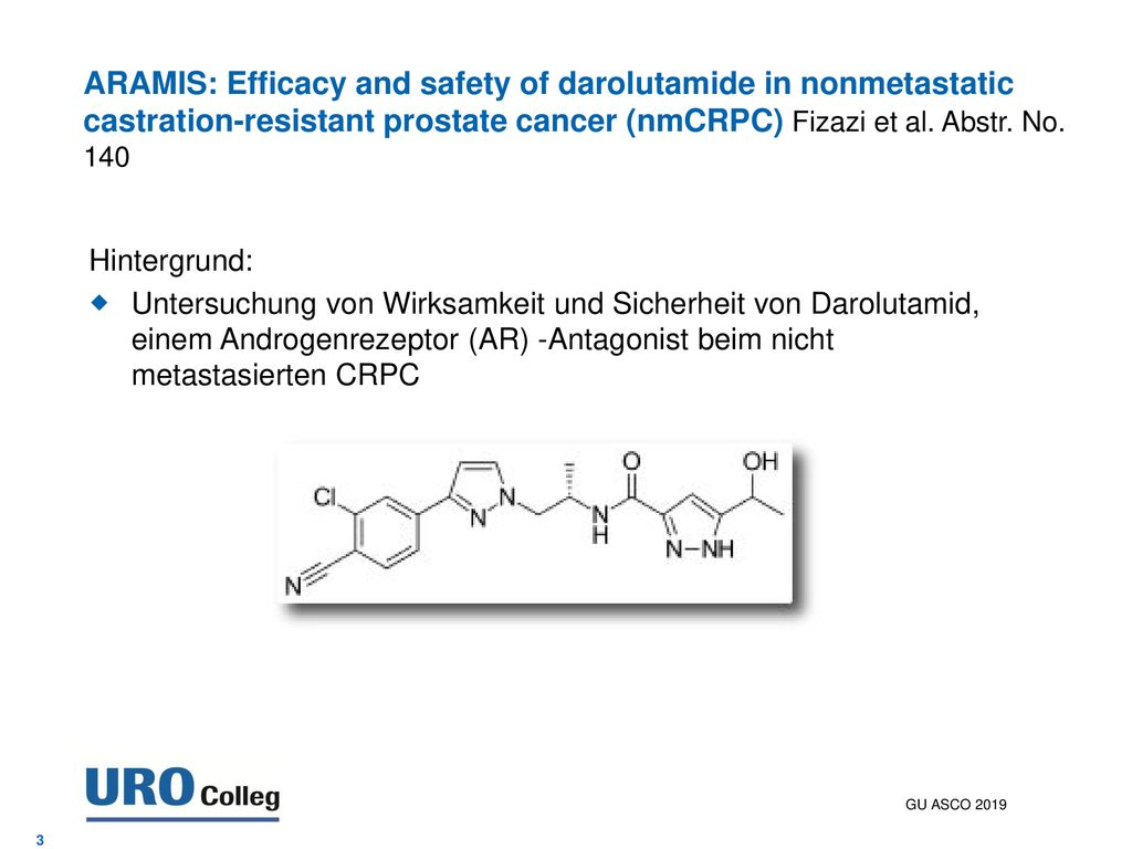 ARAMIS: Efficacy and safety of darolutamide in nonmetastatic castration-resistant prostate cancer (nmCRPC) Fizazi et al. Abstr. No. 140