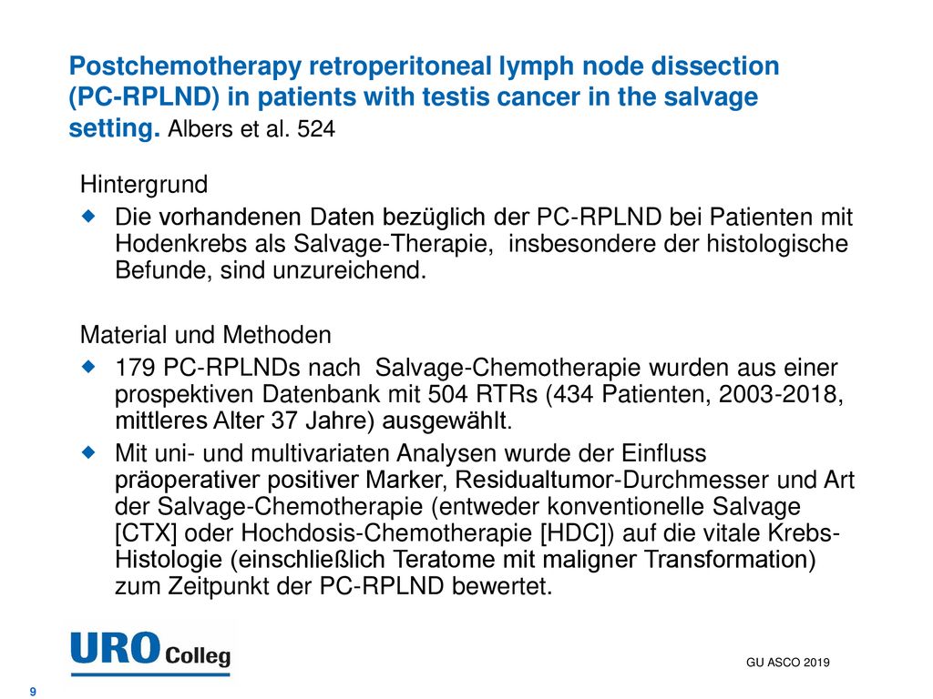 Postchemotherapy retroperitoneal lymph node dissection (PC-RPLND) in patients with testis cancer in the salvage setting. Albers et al. 524