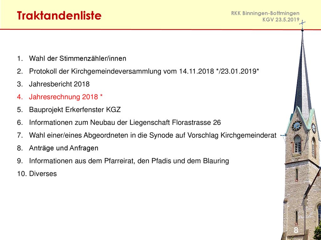 Traktandenliste Wahl der Stimmenzähler/innen