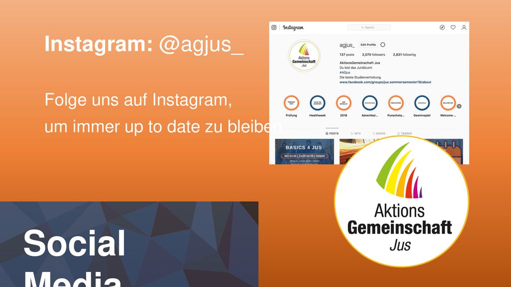 Social Media Folge uns auf Instagram,