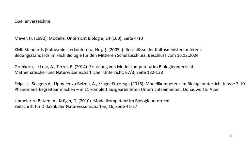 Quellenverzeichnis Meyer, H. (1990). Modelle. Unterricht Biologie, 14 (160), Seite