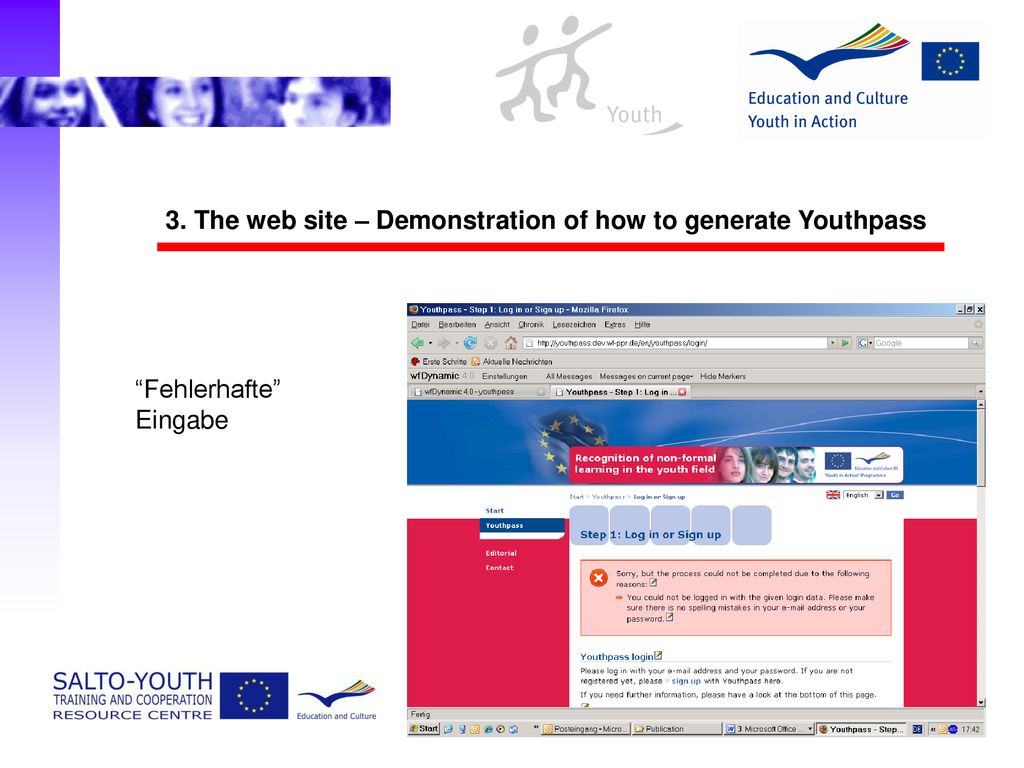 3. The web site – Demonstration of how to generate Youthpass