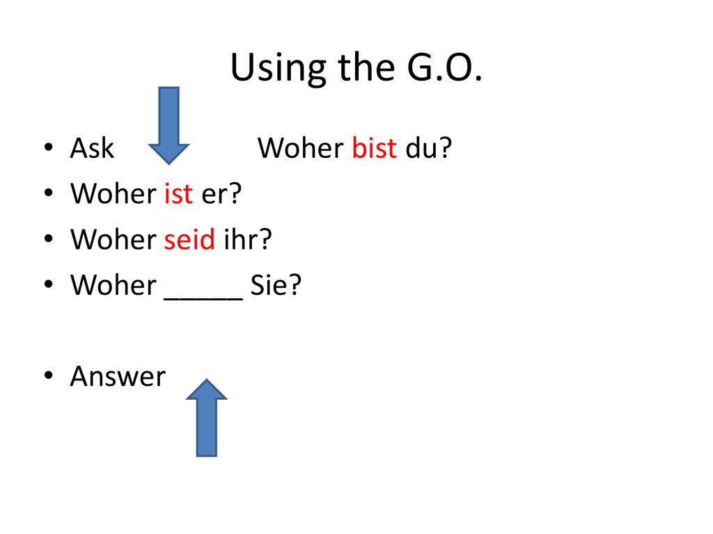 Using the G.O. Ask Woher bist du Woher ist er Woher seid ihr