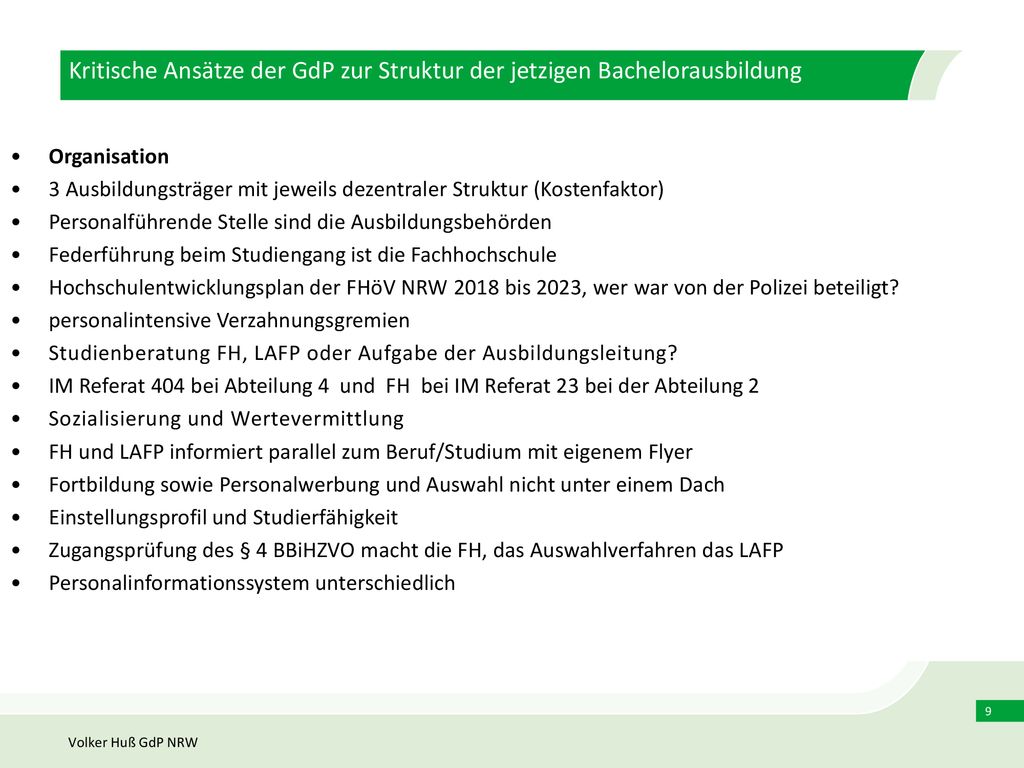 Kritische Ansätze der GdP zur Struktur der jetzigen Bachelorausbildung