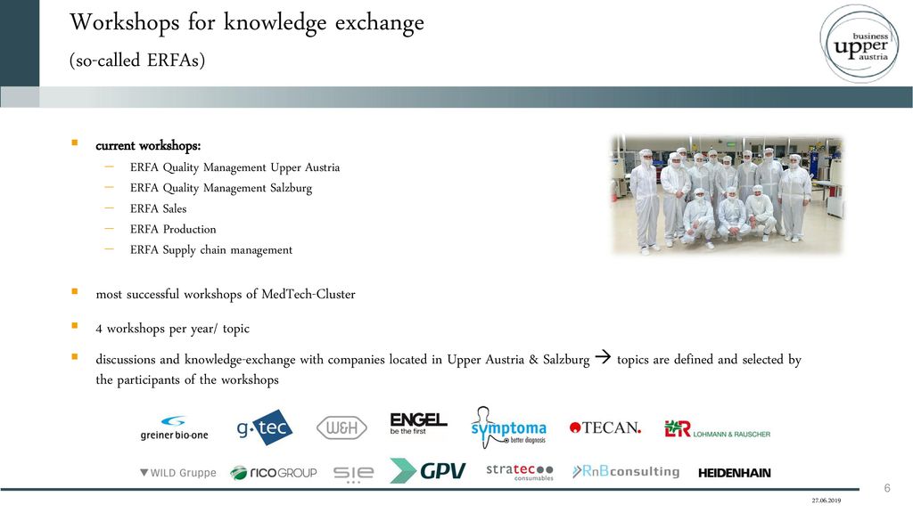 Workshops for knowledge exchange (so-called ERFAs)