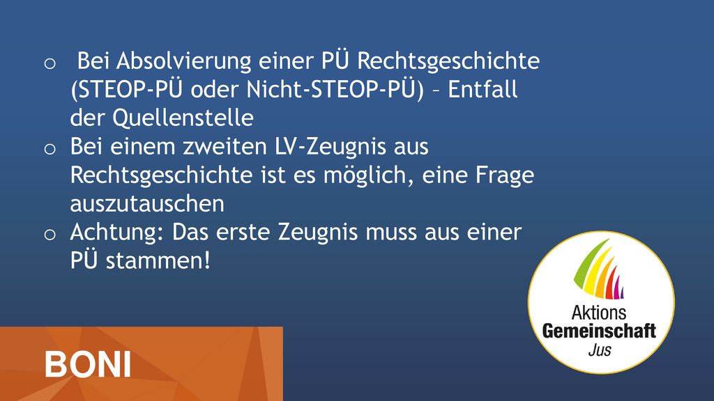 Bei Absolvierung einer PÜ Rechtsgeschichte (STEOP-PÜ oder Nicht-STEOP-PÜ) – Entfall der Quellenstelle